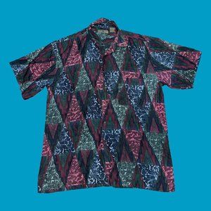 Vintage Robert Stock 100% Silk Shirt XL Abstract Multicolor Button Up